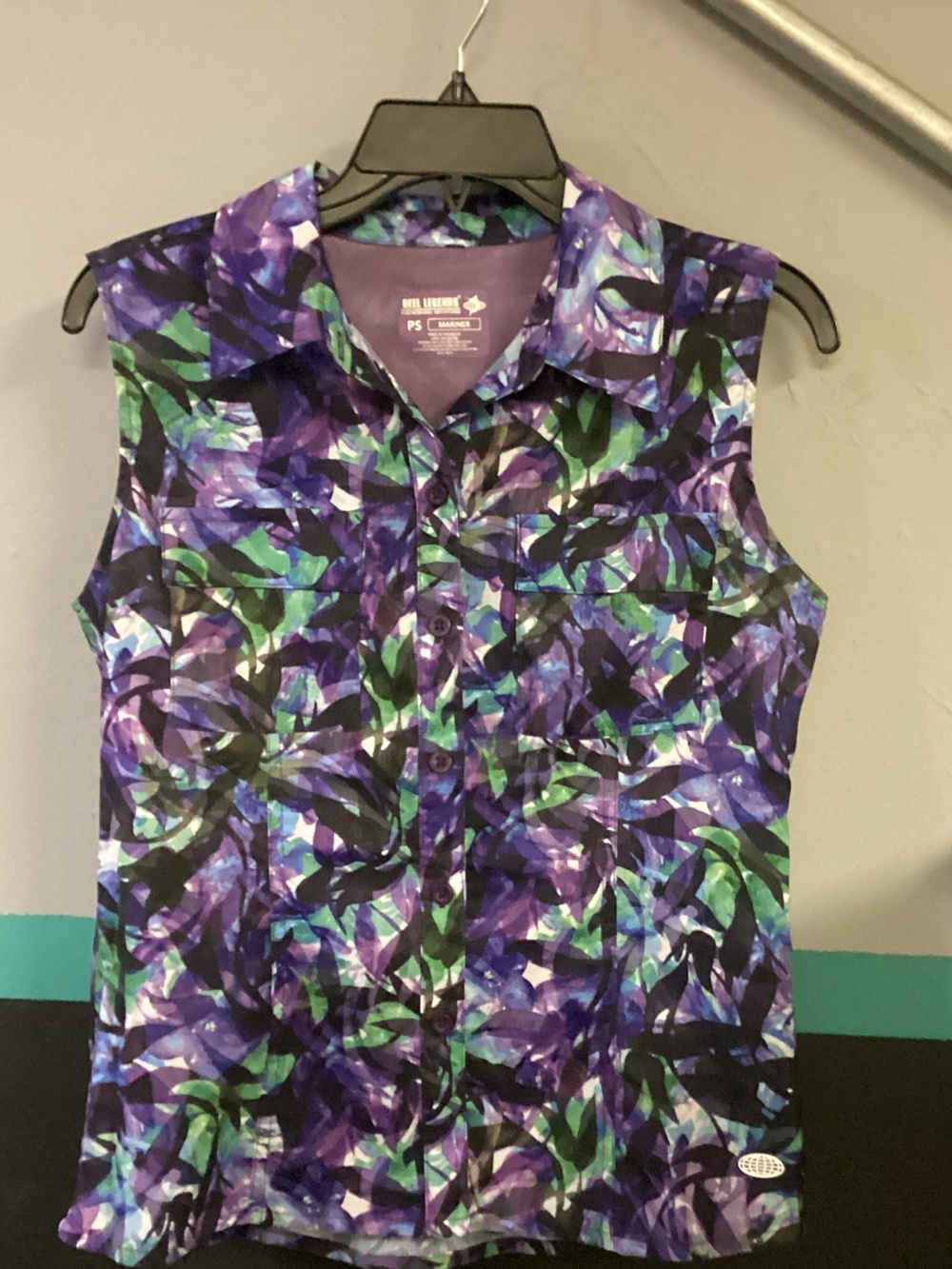Reel Legends Purple and Green Floral Tank Top